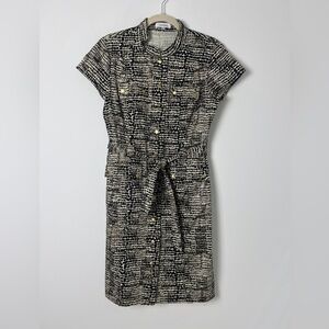 Calvin Klein Size 12 Animal Print Safari Snap Front Belted Cotton Shift Dress